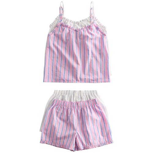 M&S Girls 2 Pack Strappy Striped Short Pyjamas, 9-10 Years, Pink Mix