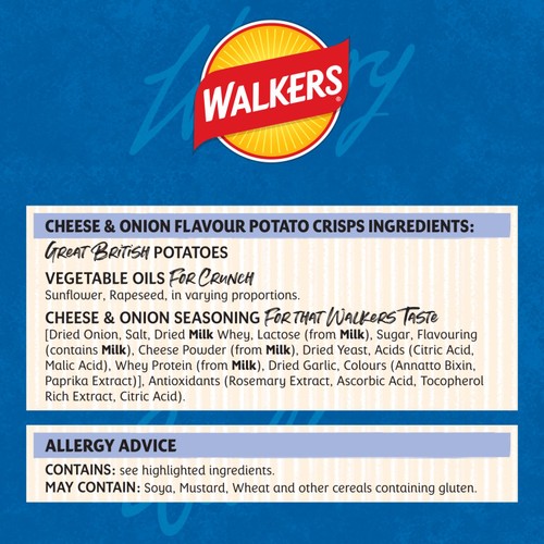 Walkers Cheese & Onion Multipack Crisps 6x25g