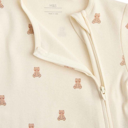 M&S Bear Wide Stripe Sleepsuits, 9-12 Months, Multi
