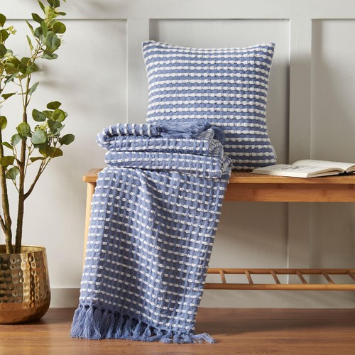 Catherine Lansfield Stab Stitch Throw Blue