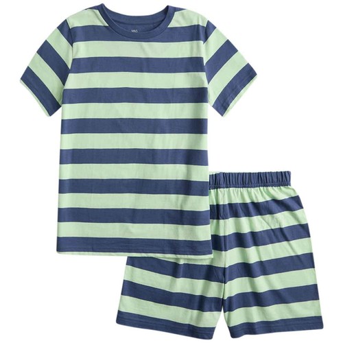 M&S Boys Pure Cotton Striped Short Pyjamas 5-6 Years Blue