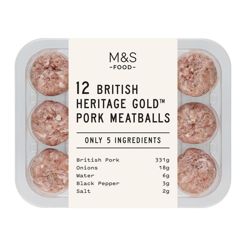 M&S Only 5 Ingredients 12 British Heritage Gold Pork Meatballs