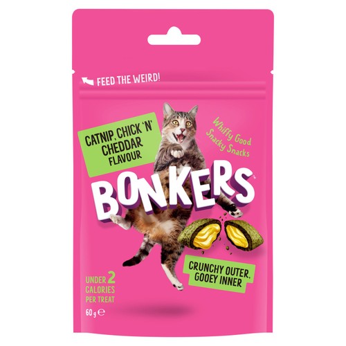 BONKERS Crunchy And Soft Cat Treats Catnip, Chick N' Cheddar Flavour