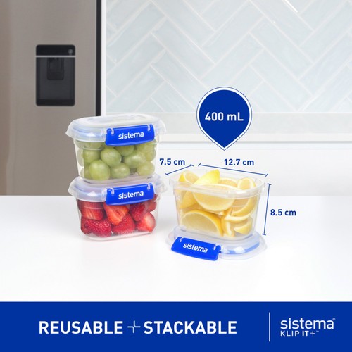 Sistema Klip It Plus 400ml Food Storage Containers 3 Pack Airtight