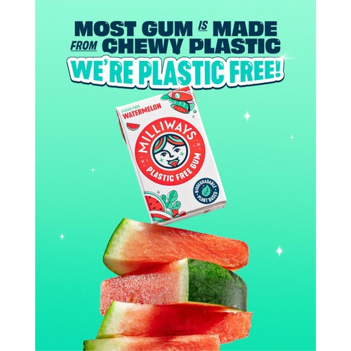 Milliways Watermelon, Plastic Free, Sugar Free Chewing Gum