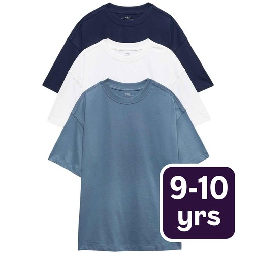 M&S Unisex Pure Cotton T-Shirts, 9-10, Years Navy Mix