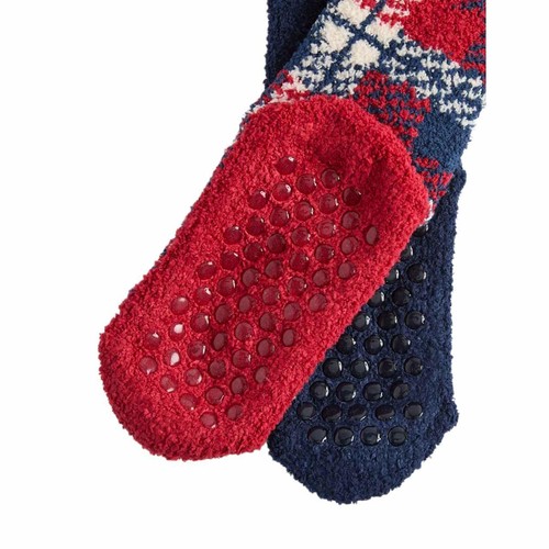 M&S Check Cosy Christmas Socks, 8+-12, Red Mix
