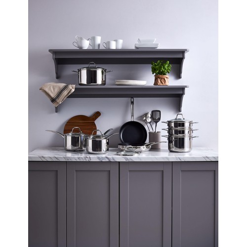 M&S 3 Piece Stainless Steel Pan Set, Silver