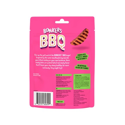 BONKERS BBQ, Soft & Chewy Beef Steak Flavored Dog Treats, 85g, Bag