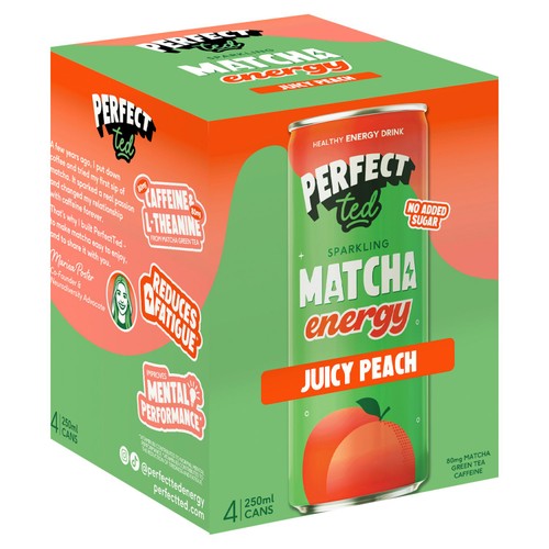 PerfectTed Matcha Energy Juicy Peach 4 pack
