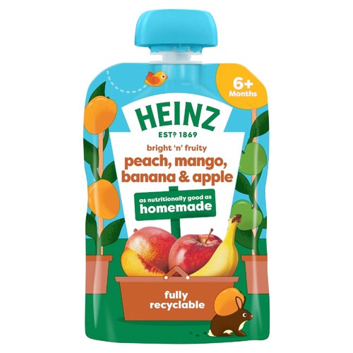 Heinz Peach, Mango, Banana Apple Baby Food Fruit Puree Pouch 6+