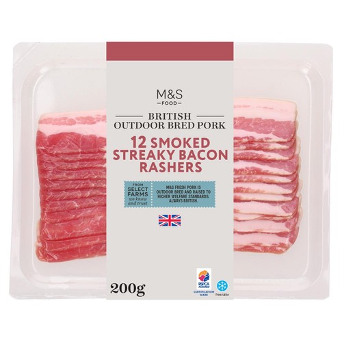 M&S British Outdoor Bred 12 Smoked Streaky Bacon Rashers