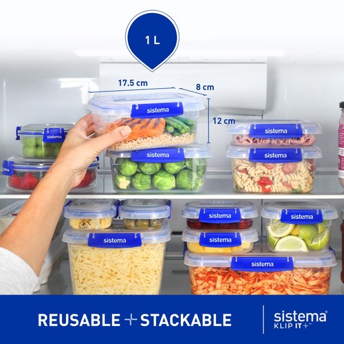 Sistema Klip It Plus 1L Containers 3 Pack Airtight Food Storage
