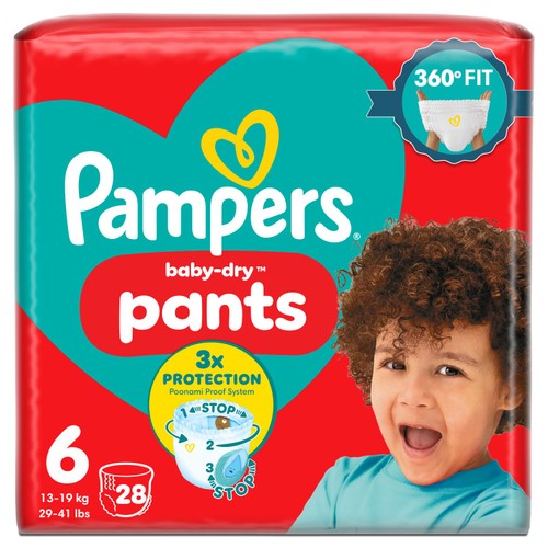 Pampers Baby-Dry Nappy Pants, Size 6 (15kg+) Essential Pack