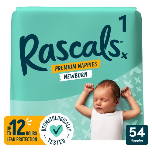 Rascals Premium Nappies, Size 1 (3-5kg)
