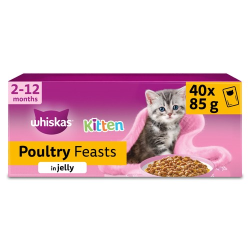Whiskas Kitten 2-12mths Wet Cat Food Pouches Poultry Feasts in Jelly