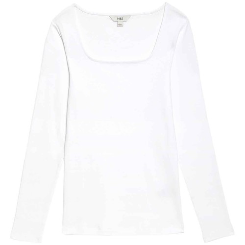 M&S Cotton Square Neck Slim Fit Top, 18, White
