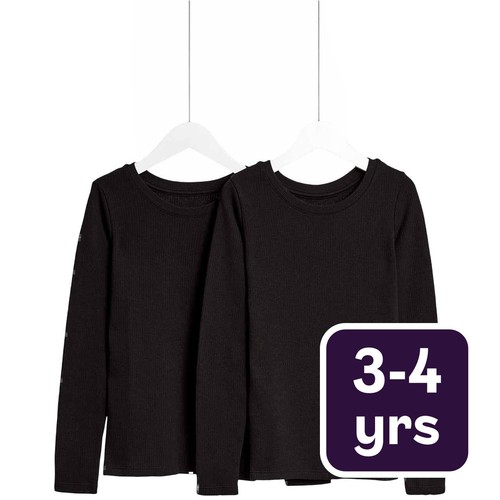 M&S Unisex 2pk Heatgen Thermal Tops, 3-4 Years Black