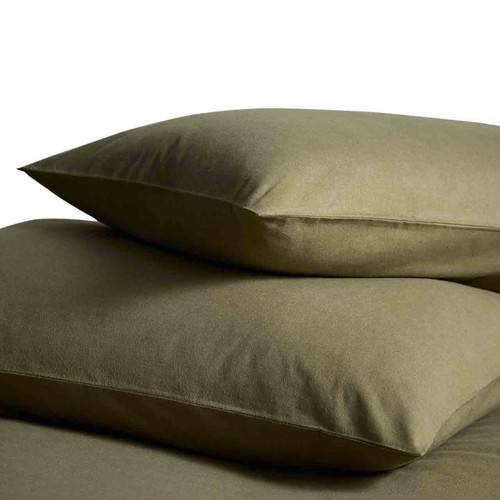 M&S Pure Brushed Cotton Pillowcases, Olive