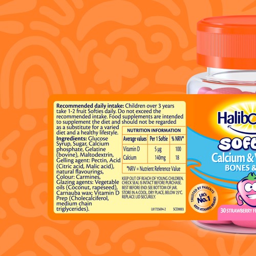 Haliborange Kid's Softies Calcium & Vitamin D Strawberry Gummies 3-12yrs 