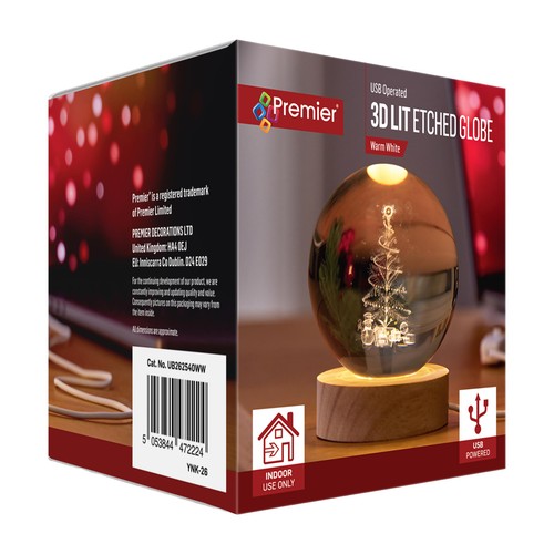 Lit Etched Glass Ball with Christmas Tree Design