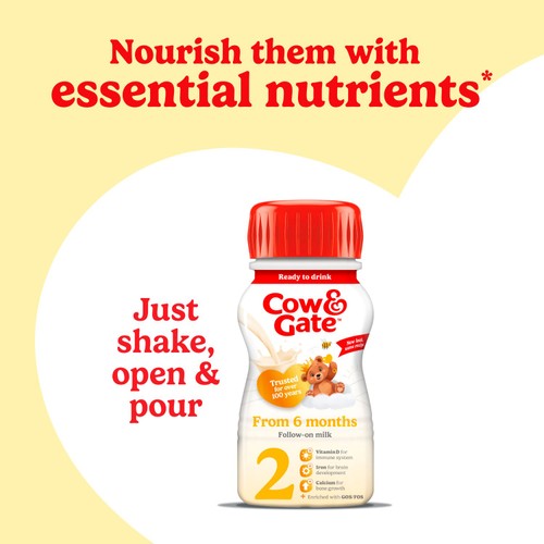 Cow & Gate 2 Follow On Baby Milk Formula Liquid Ready to Feed 6-12 Months