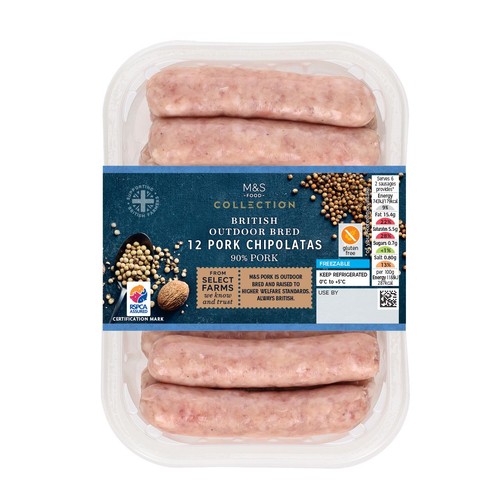 M&S Collection British 12 Pork Chipolatas