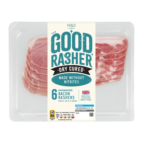 M&S Good Rasher 6 Dry Cured Unsmoked Bacon Rashers