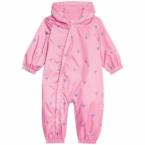M&S Girls Strawberry Hooded Puddlesuit, 3-6 Months, Pink