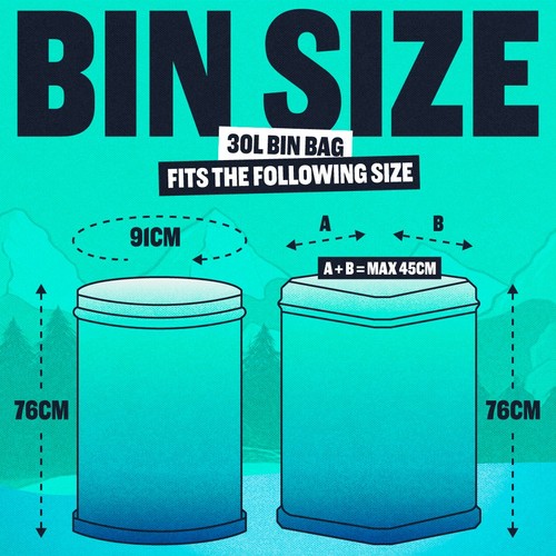 BEAST Incredibly Tough Tall and Slim Drawstring Pedal Bin Bags 30L
