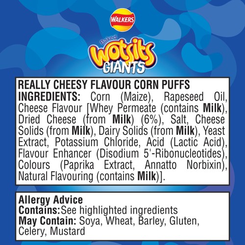 Walkers Wotsits Giants Really Cheesy Sharing Snacks Crisps 130g