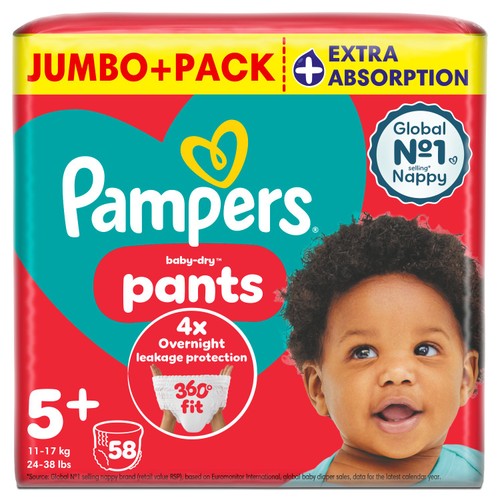 Pampers Baby-Dry Nappy Pants Size 5+ Extra Absorption Jumbo+ Pack