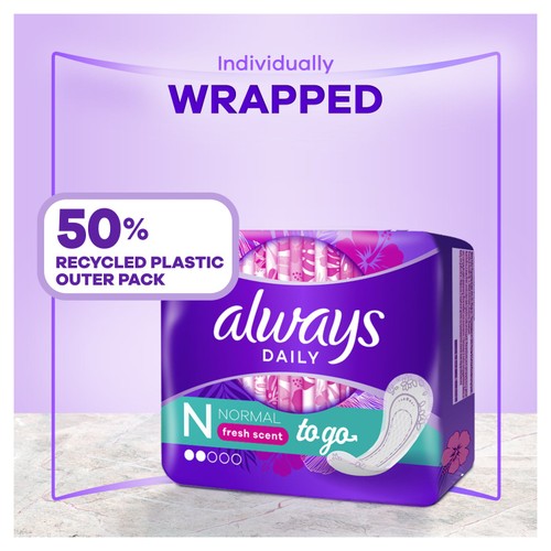 Always Dailies Fresh Liners Folded&Wrapped To Go Normal 20 Count