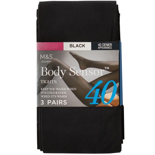 M&S Womens 40 Denier Body Sensor Tights, Size XL, Black