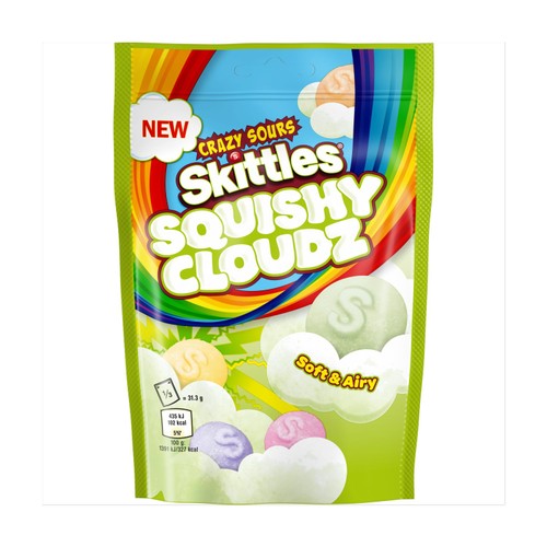 Skittles Squishy Cloudz Sour Sweets Fruit Flavoured  Sweets Pouch Bag