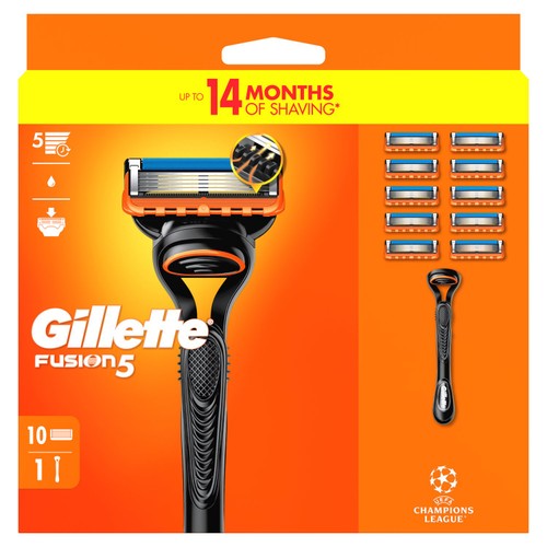 Gillette Fusion Manual Razor + 10 Razor Blades Pack