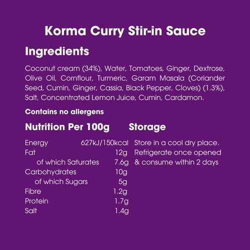 Bay's Kitchen  Korma Low Fodmap Stir-in Sauce
