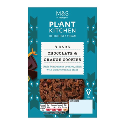 M&S Plant Kitchen 8 Dark Chocolate & Orange Cookies