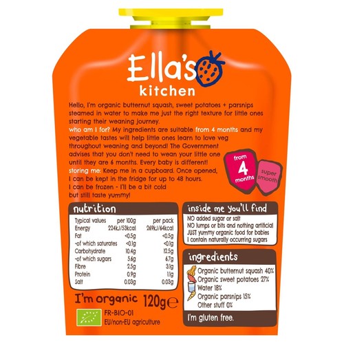 Ella's Kitchen Squash, Sweet Potato + Parsnip Baby Food Pouch 4+ Months