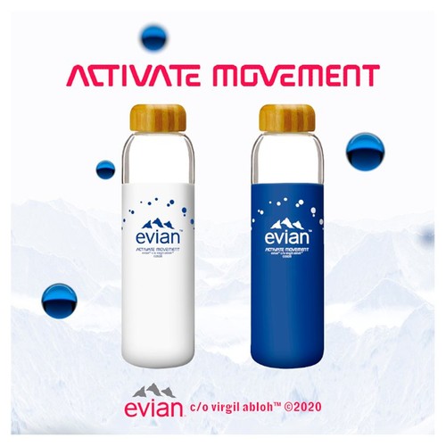 Evian SOMA Travel Glass Water Bottle Designer Blue