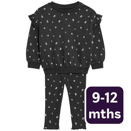 M&S Floral Sweat Outfit, 9-12 Months, Grey