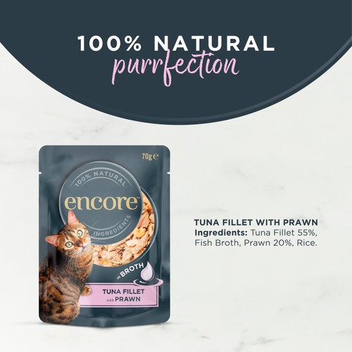 Encore Natural Wet Cat Food Pouch Tuna Fillet with Prawns in Broth
