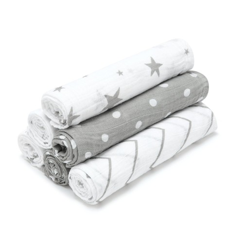 Bloomsbury Mill Organic Muslin Squares, Grey/White, 6 pack