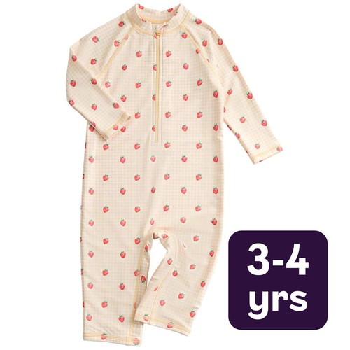 M&S Gingham Long Sleeve Swimsuit, 3-4 Years, Yellow