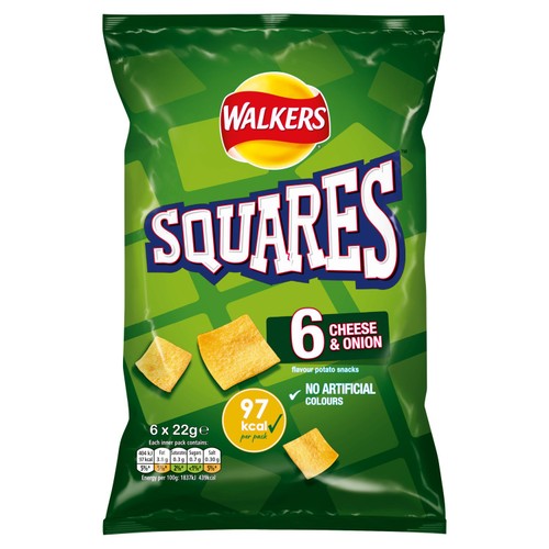 Walkers Squares Cheese & Onion Multipack Snacks Crisps 6x22g