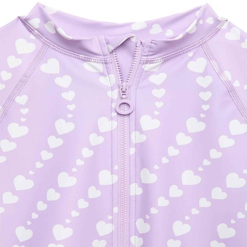 M&S Heart Print Long Sleeve Swimsuit, 7-8 Years, Purple