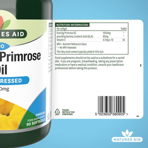 Natures Aid Evening Primrose Oil Soft Gel Capsules 1000mg
