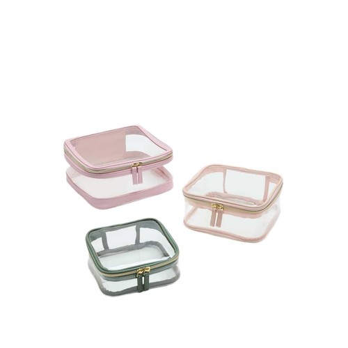 M&S Set of 3 Clear Make-Up Bags, Pink Mix