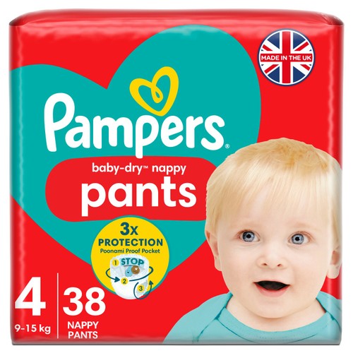 Pampers Baby-Dry Nappy Pants, Size 4 (9-15kg) Essential Pack 