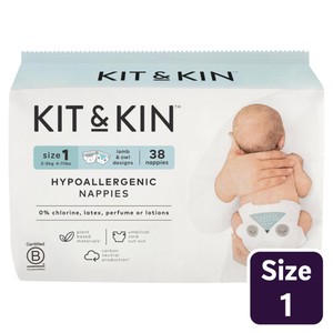 Kit & Kin Hypoallergenic Nappies Size 1 2-5kg 4-11lbs 38 Nappies